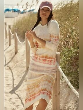Daily Practice - Anthropologie High Tide Long Sleeve Midi Dress Tie Dye&Ivory -M